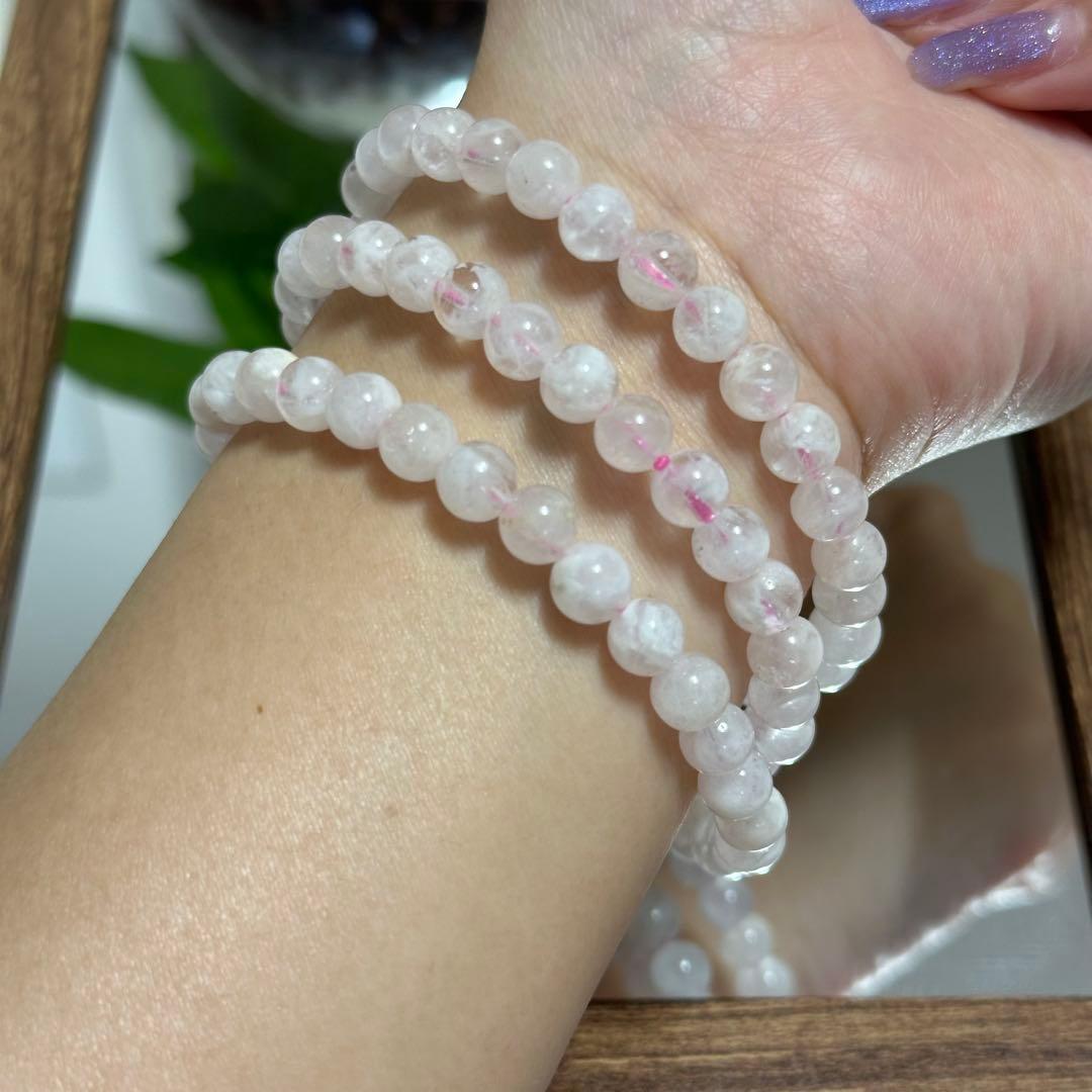 激レア 高品質 希少 スノー ガーデンクォーツ 3連 ブレスレット 透明度高