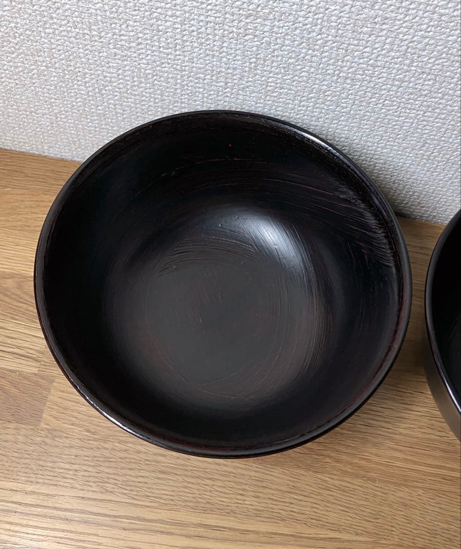 2個セット　漆器　山岸厚夫　5.5寸丼　曙　刷毛目　朱漆　黒漆　木合
