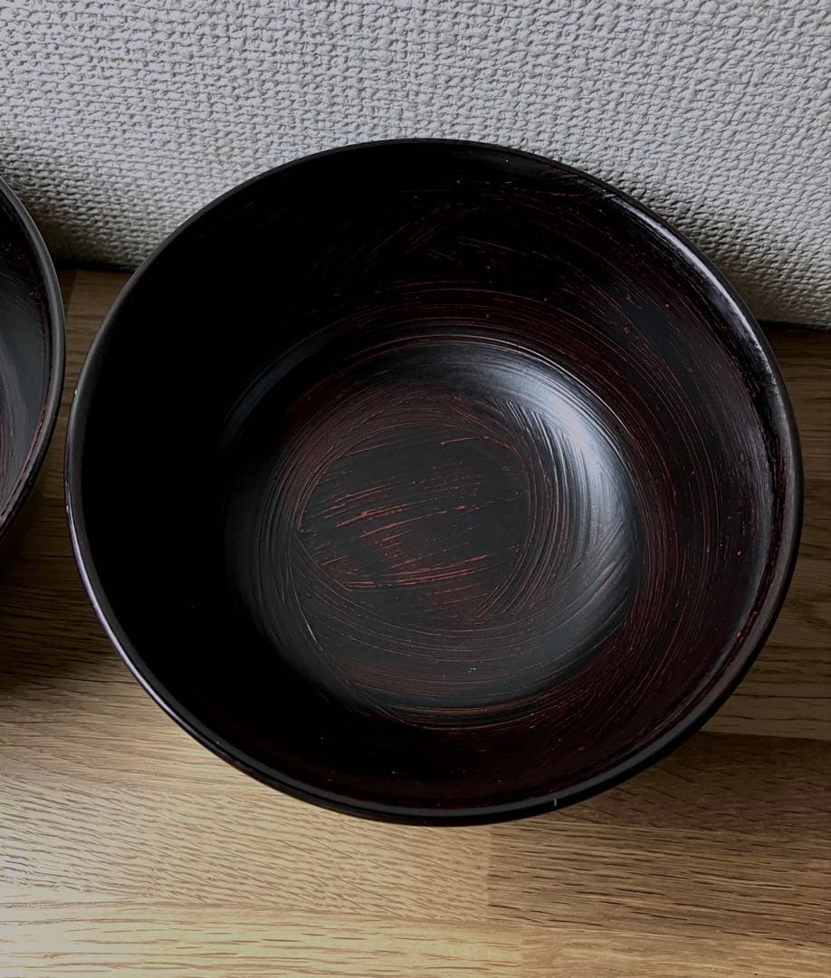 2個セット　漆器　山岸厚夫　5.5寸丼　曙　刷毛目　朱漆　黒漆　木合