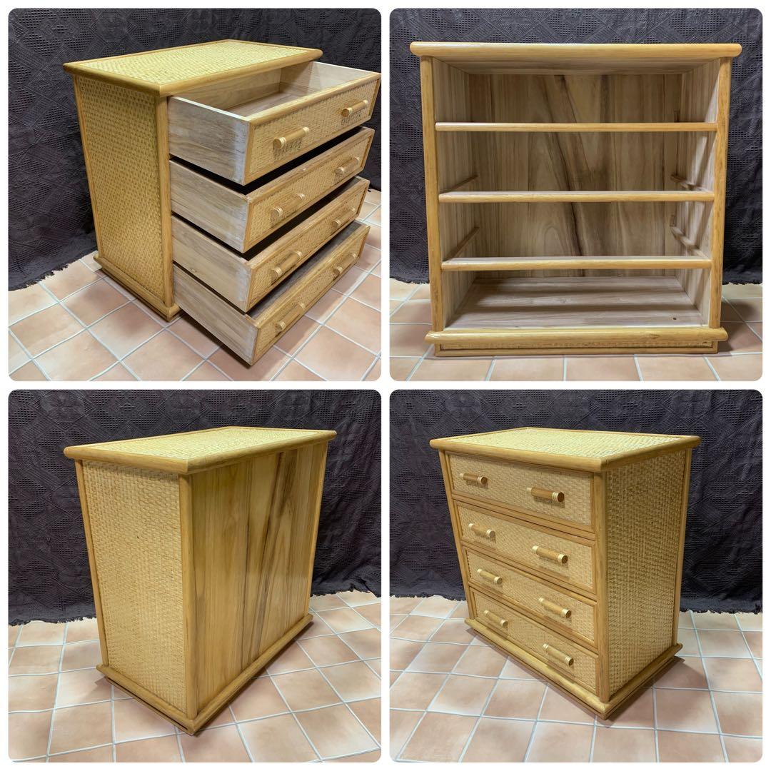 【美品】籐 ラタン4段 チェスト レトロ 家具 ナチュラル 収納 ヴィンテージ