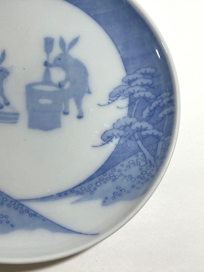 明治　印判皿　月うさぎ