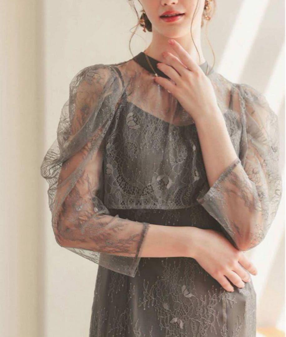 8★新品タグ付き★ドリードール　ボレロレイヤーレースドレ　グレー　L