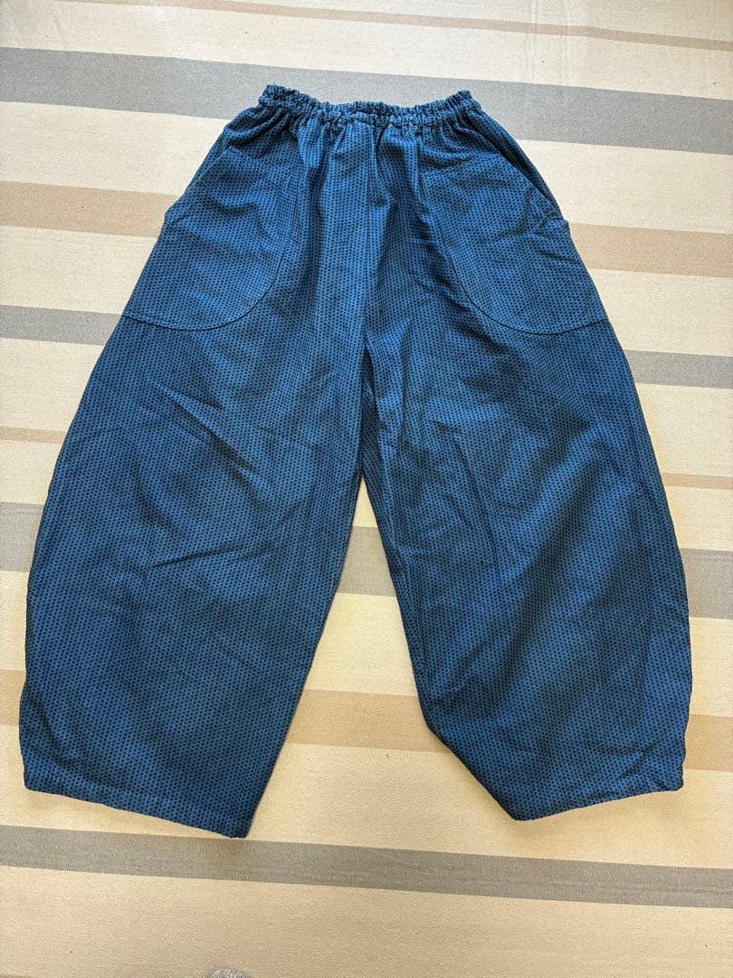 UZUIRO 一本刺し子 バルーンパンツ/ブルー/三河木綿 刺し子織