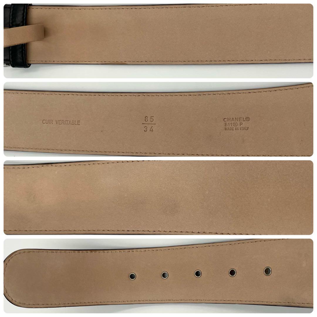 極美品★シャネル ココマーク　カメリア　レザー　ベルト　ブラック　黒　85/34