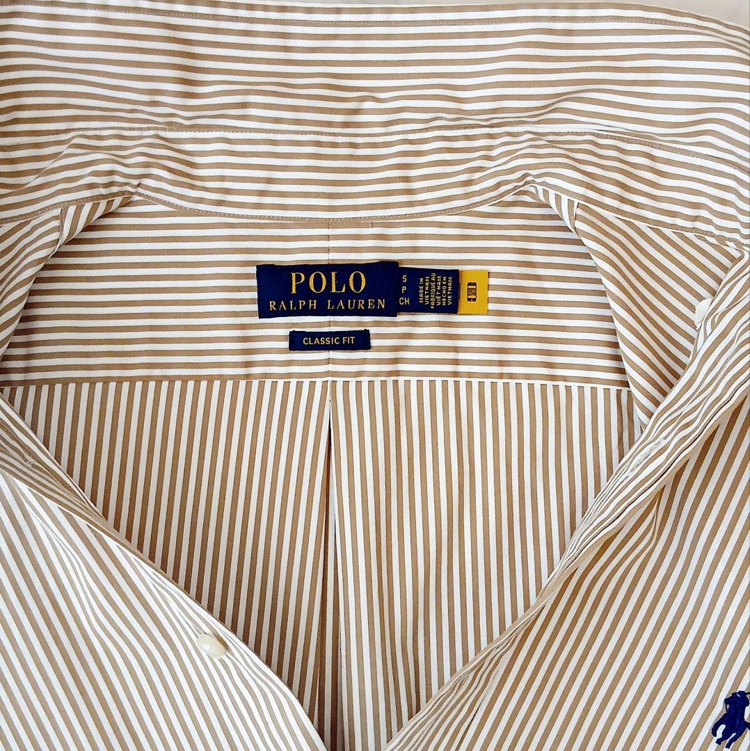 美品 ポロラルフローレン 現行 コットン ベージュストライプ ボタンダウンシャツ