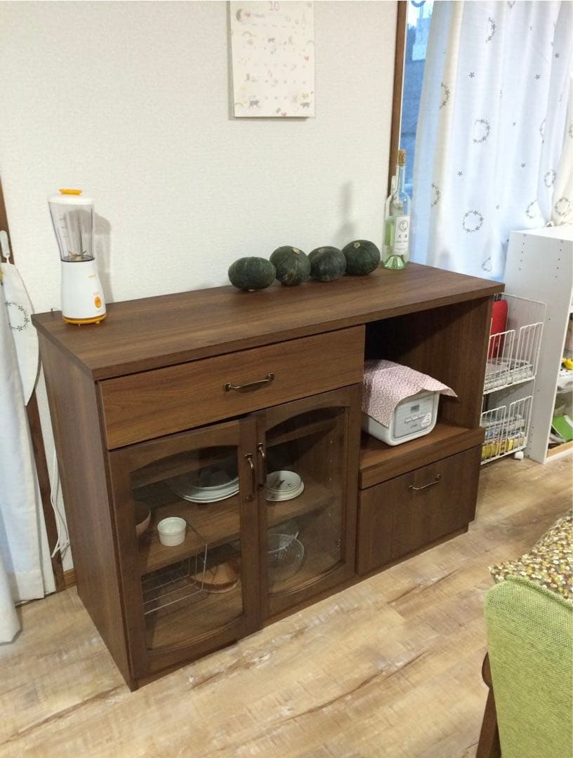 【24日まで】ベルメゾン 木製食器棚・キッチンカウンター ウォールナット