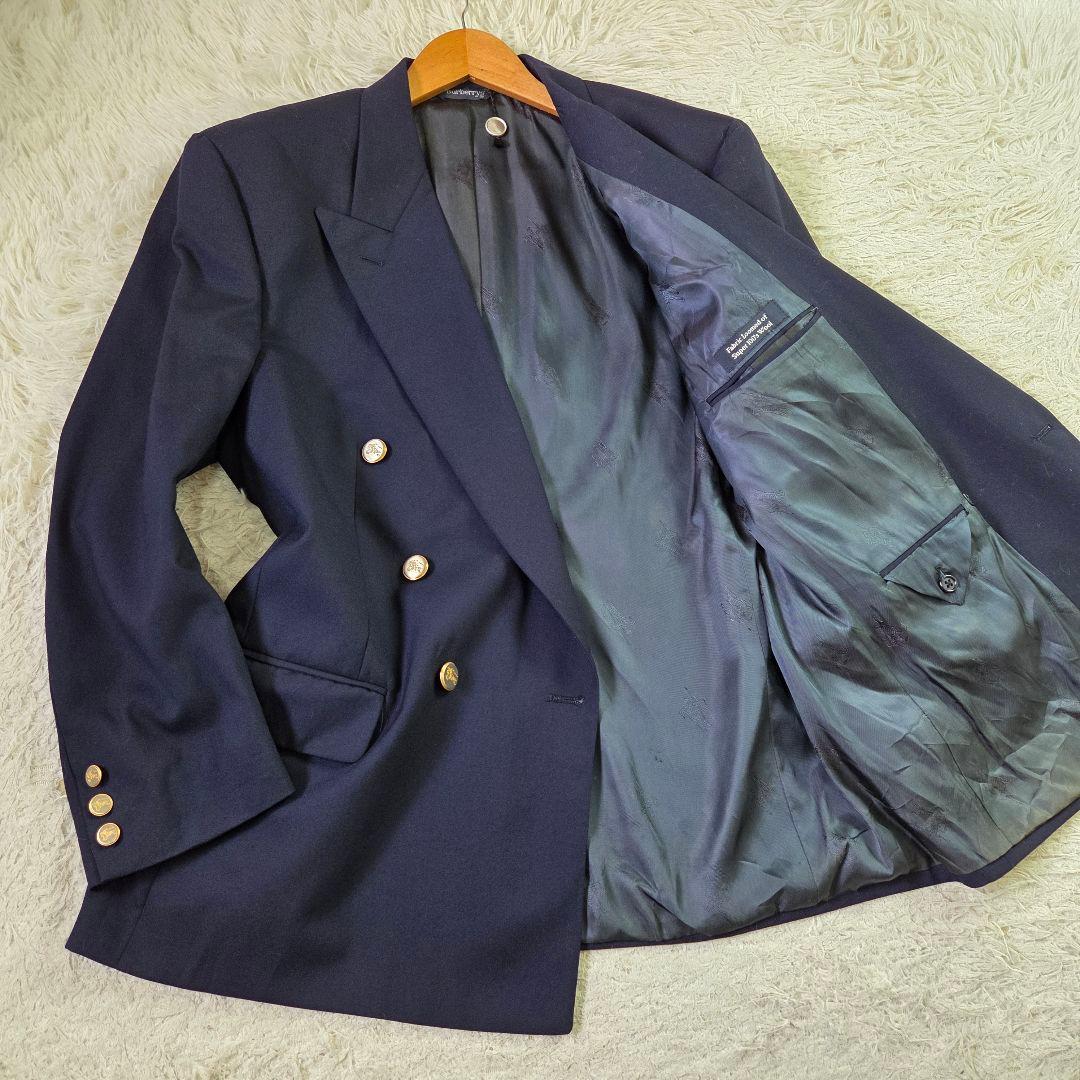 美品 バーバリー ダブル 紺ブレ 金ボタン サイズXL相当 ダークネイビー