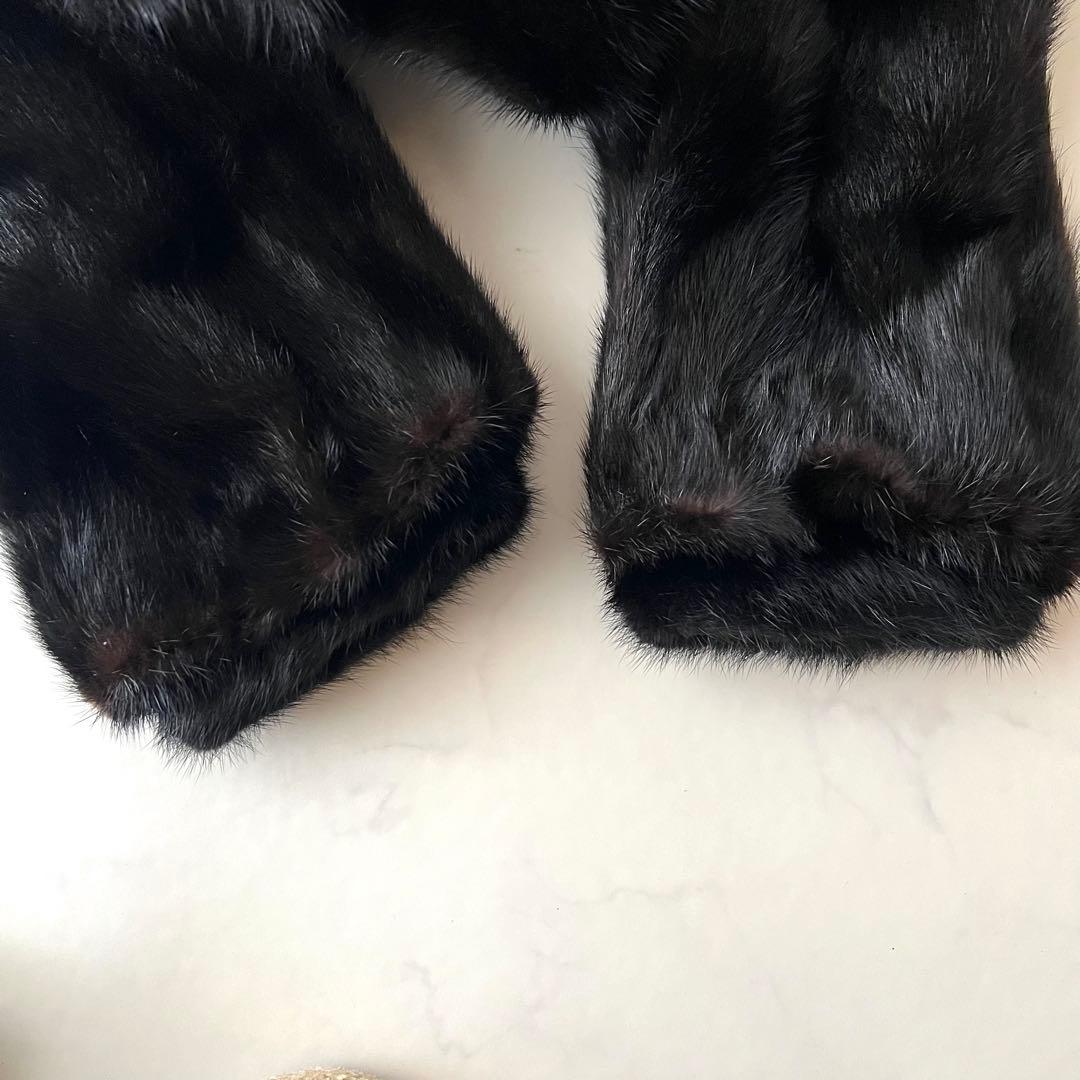 美品 ミンク 高級毛皮 コート ブラック 黒 3ホック つや なめし良好