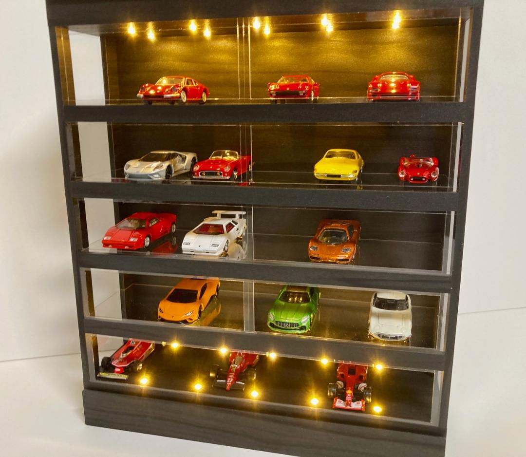 1/64展示35台可能・漆黒ウッド・5層式ディスプレーBOX / ネオジオラマ