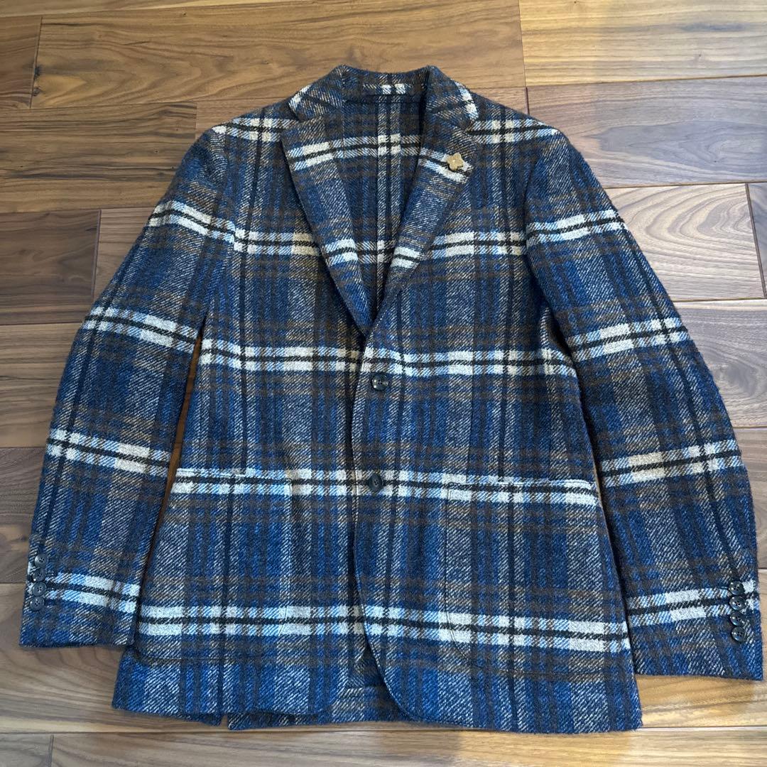 ラルディーニ 青系チェック テーラードジャケット