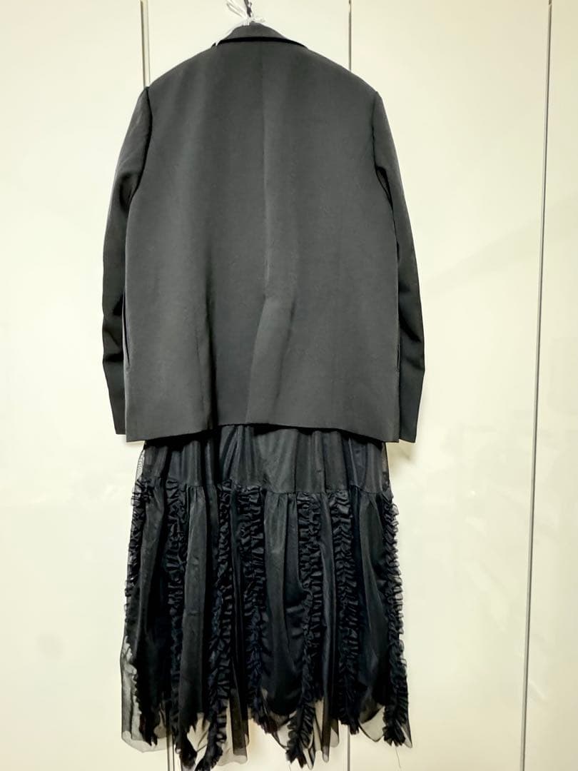 【美品送料込】ブラックフリルパーティードレス　ジャケット　ワンピース　XL