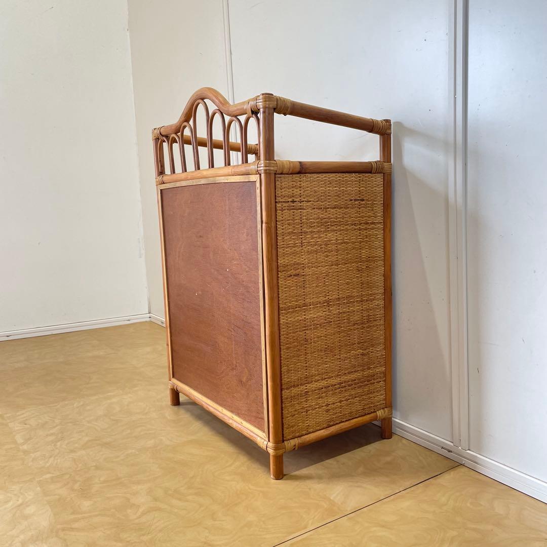 ビンテージ 籐 ラタン 4段チェスト 引き出し 収納 タンス 電話台