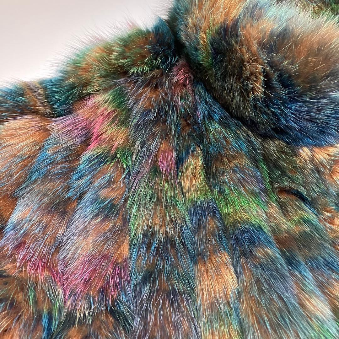 フォックスファー　マルチカラー　レザー　本革　リバーシブル　3L相当　コート