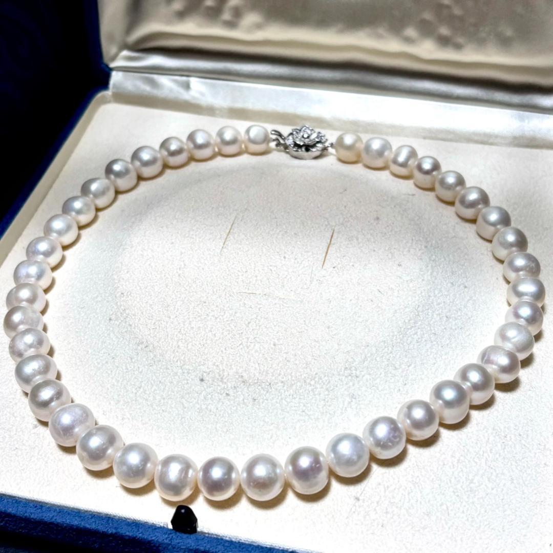 【テリ強】本真珠 パール ネックレス 約10mm-11mm イヤリングセット