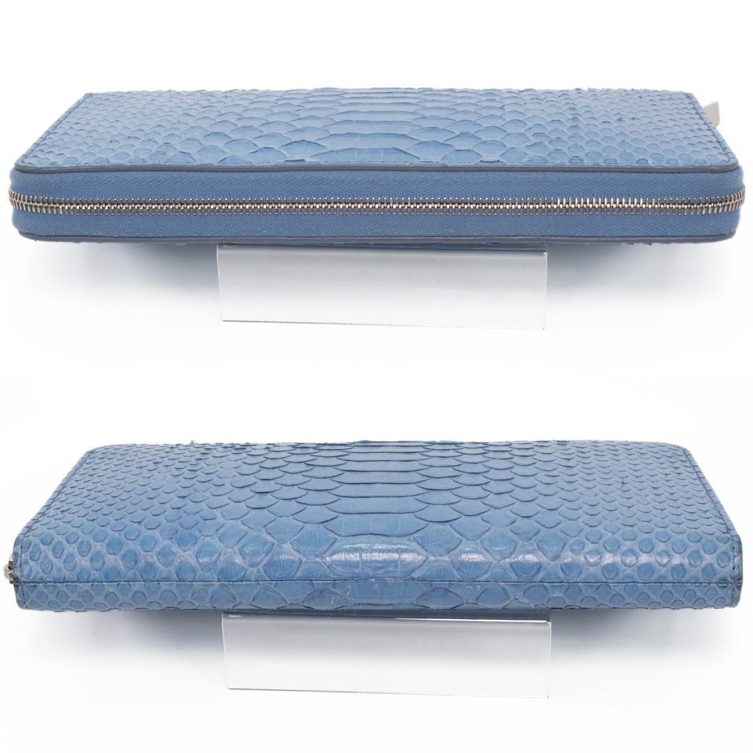 本物 セリーヌ 長財布 ファスナー メンズ レディース パイソン 水色 ブルー