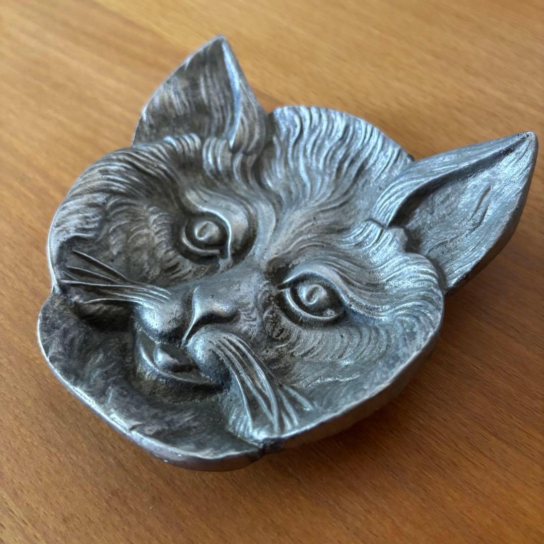 猫顔トレイ シルバー Vide poche フランスヴィンテージ