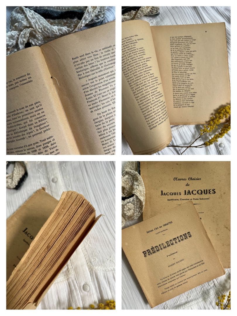 ◆SALE◆フランスアンティーク｜100年前古書教科書詩集手書きハガキ紙もの挿絵