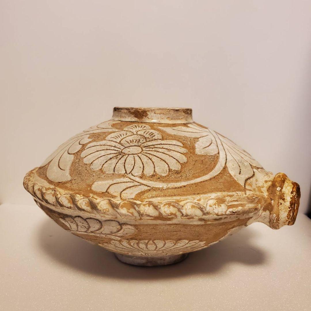 中国古玩　磁州窯　双耳扁壺　時代物唐物