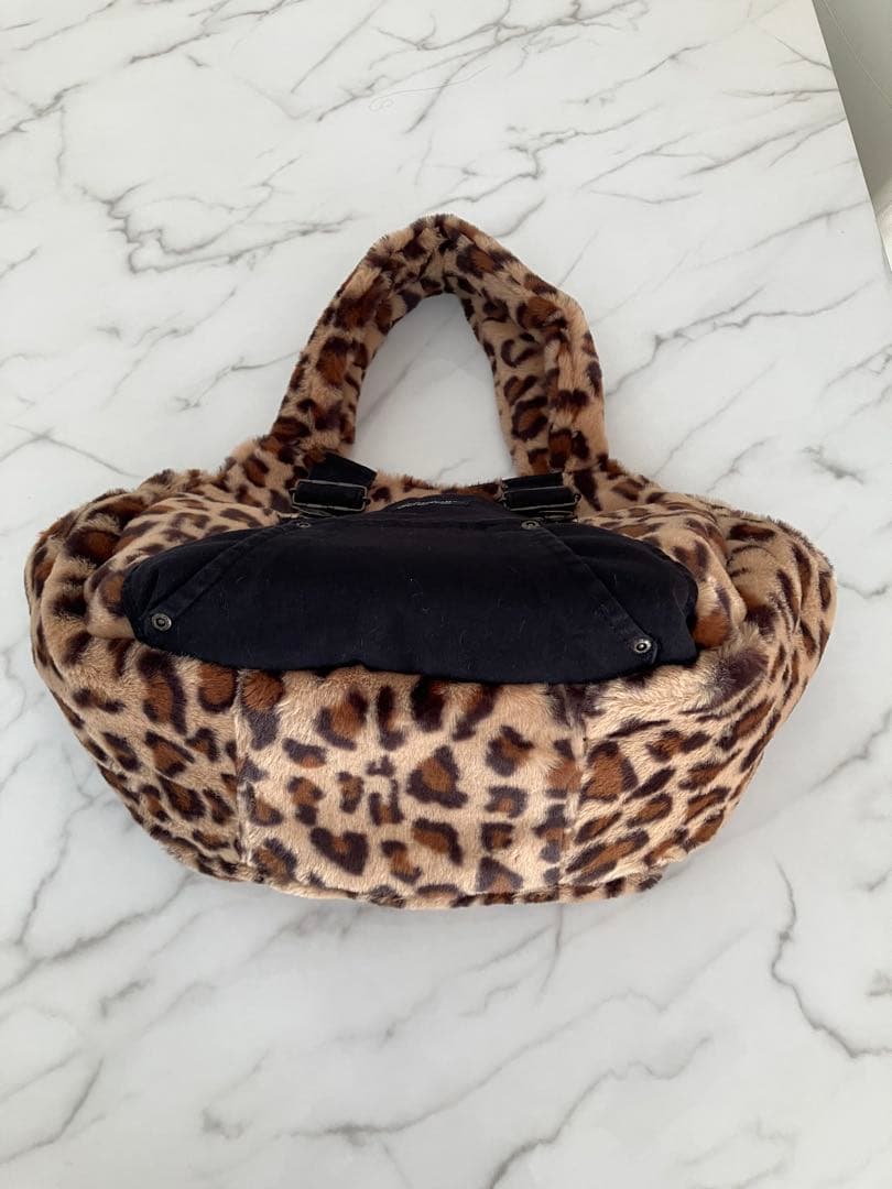 998 なしあめ　大きめヒョウ柄ふんわりデニムリメイクバック　2点