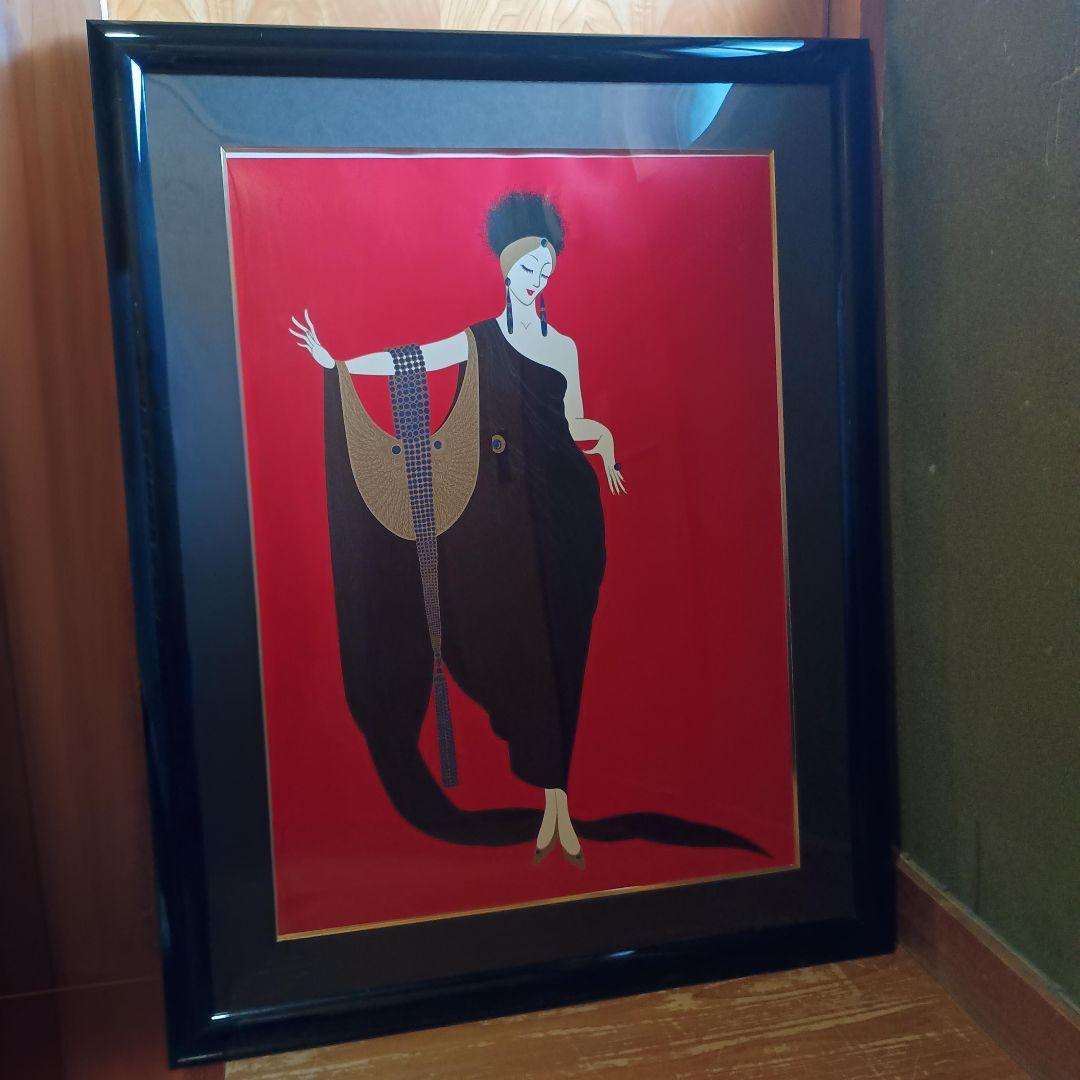 ​エルテ Erte 魅力 アールデコ調 額装品 アフロ 美人画 黒 赤 大判