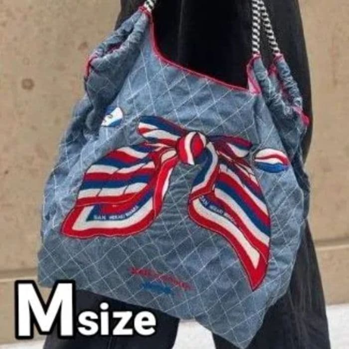 【新品】表参道限定品 ボールアンドチェーン★デニムリボン Ｍトリコロール