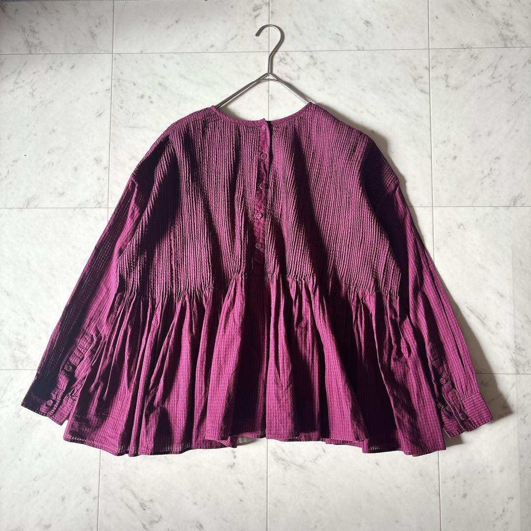 美品 メゾンドソイル ピンタック ギャザーブラウス コットンボイル 綺麗色