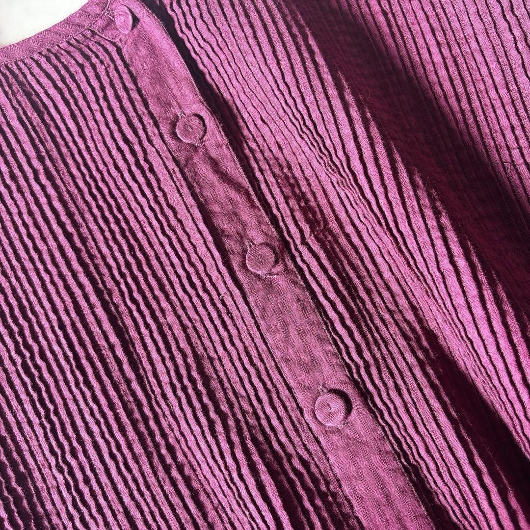 美品 メゾンドソイル ピンタック ギャザーブラウス コットンボイル 綺麗色