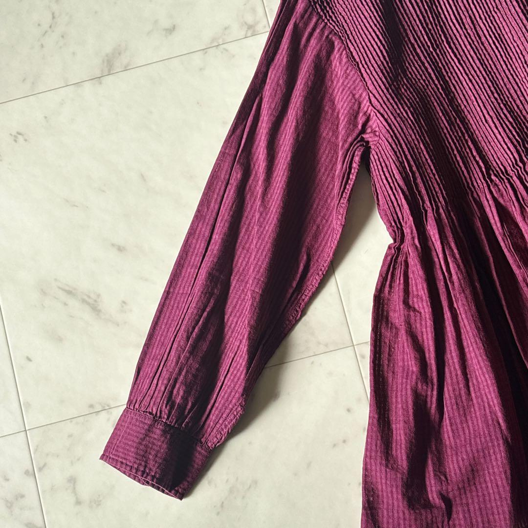 美品 メゾンドソイル ピンタック ギャザーブラウス コットンボイル 綺麗色