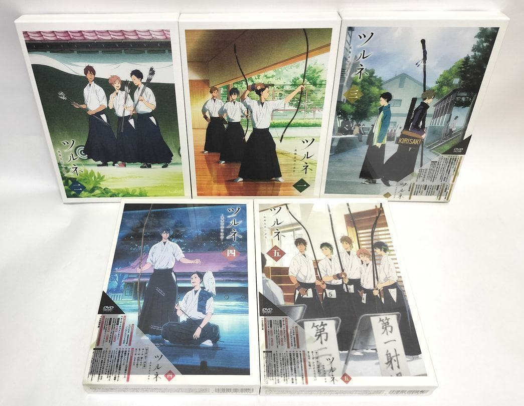 ①②巻帯なし、③④⑤巻未開封の良品♪　ツルネ -風舞高校弓道部- 5巻S　DVD
