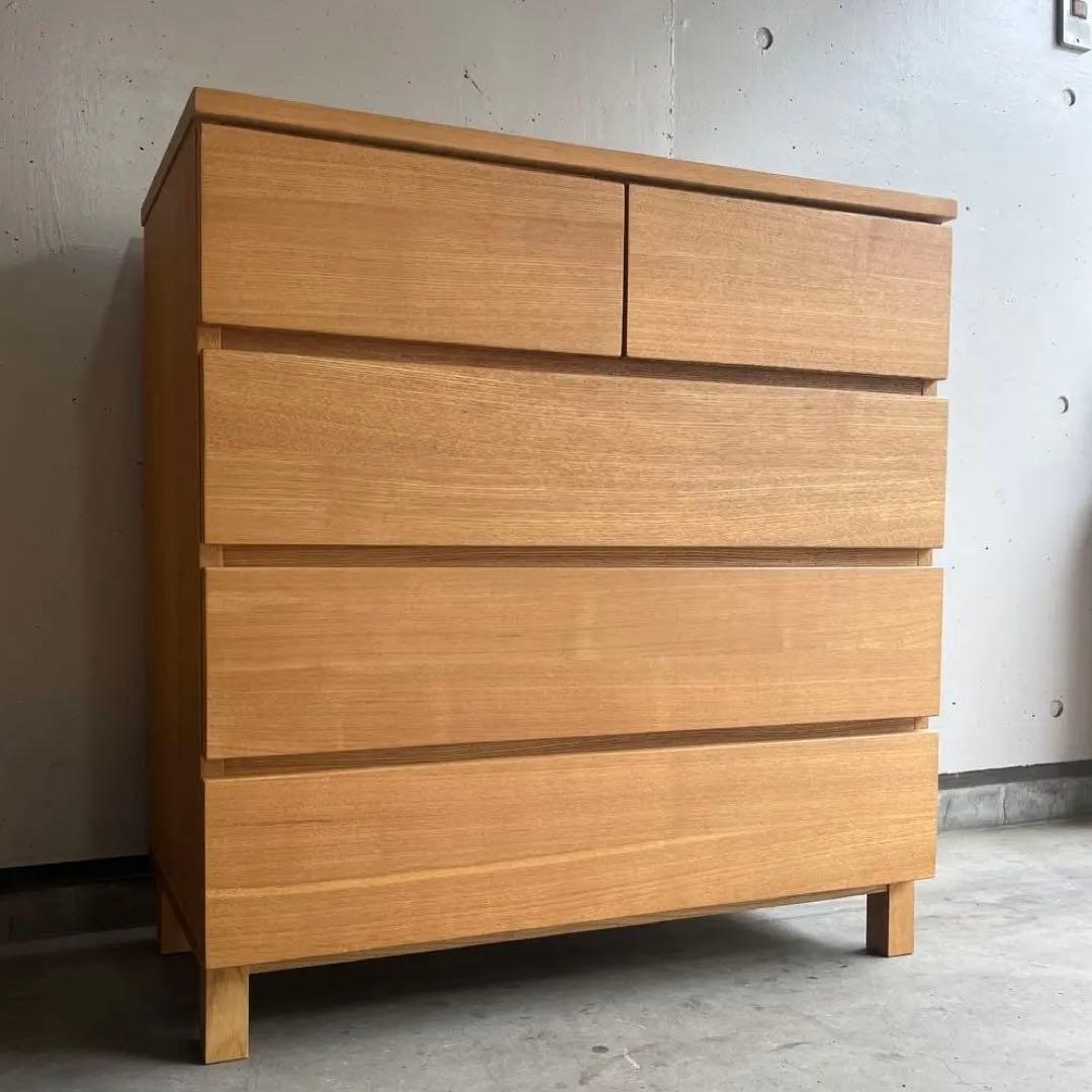 美品・廃盤希少★無印 木製チェスト・４段ワイド・タモ材 ナチュラル