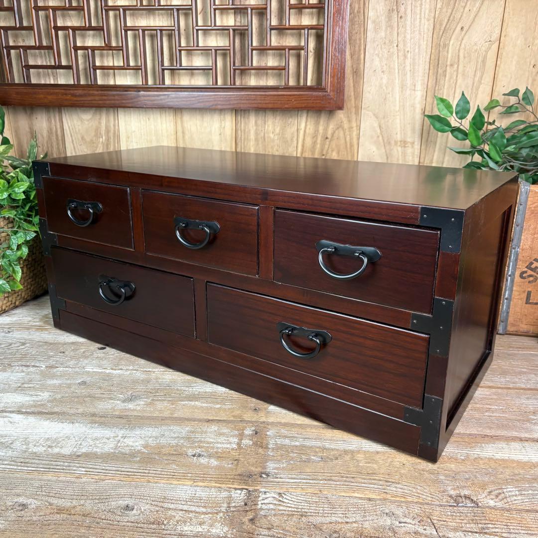 訳あり品！【88】民芸家具和引き出しタンスチェスト横長木製桐材無垢収納家具