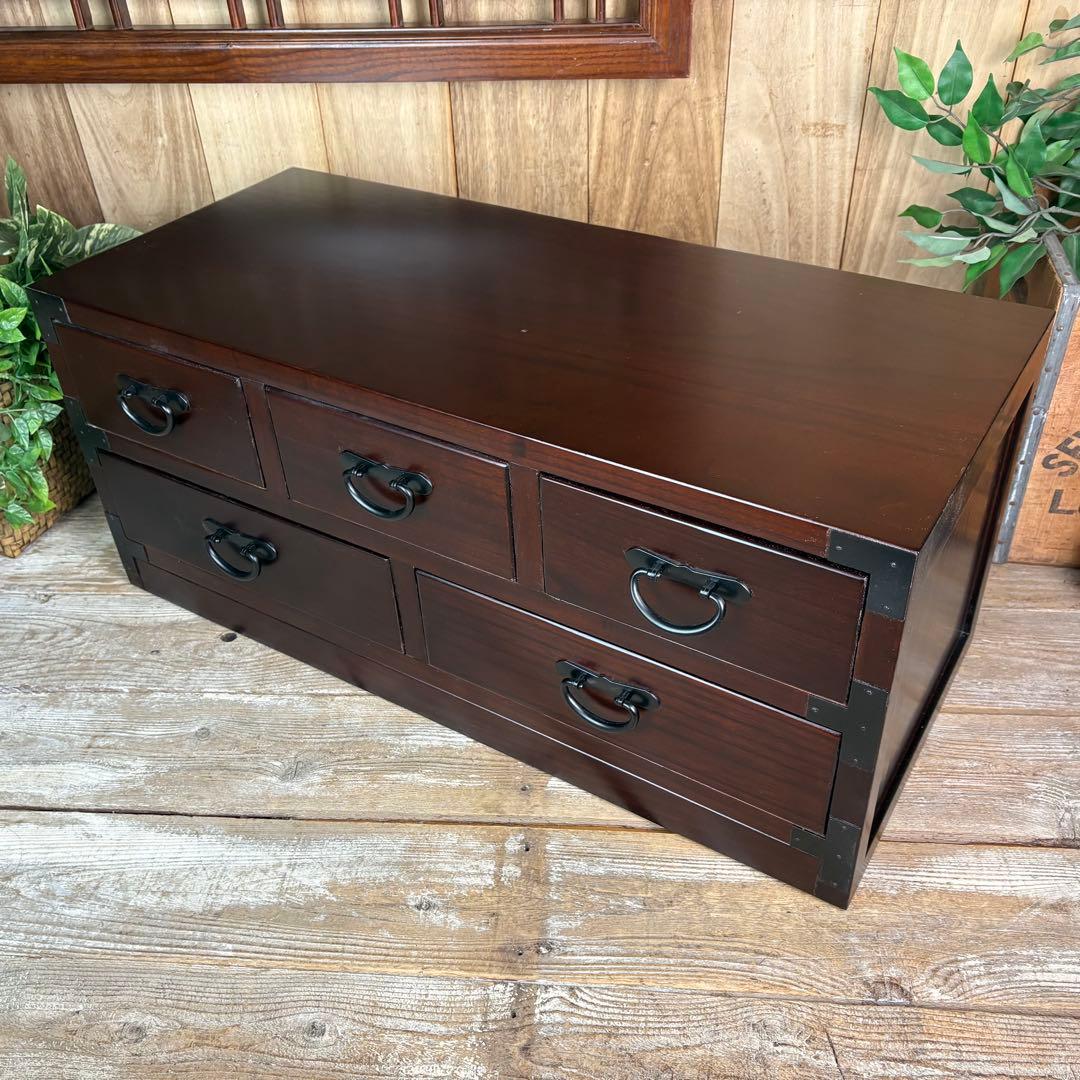 訳あり品！【88】民芸家具和引き出しタンスチェスト横長木製桐材無垢収納家具