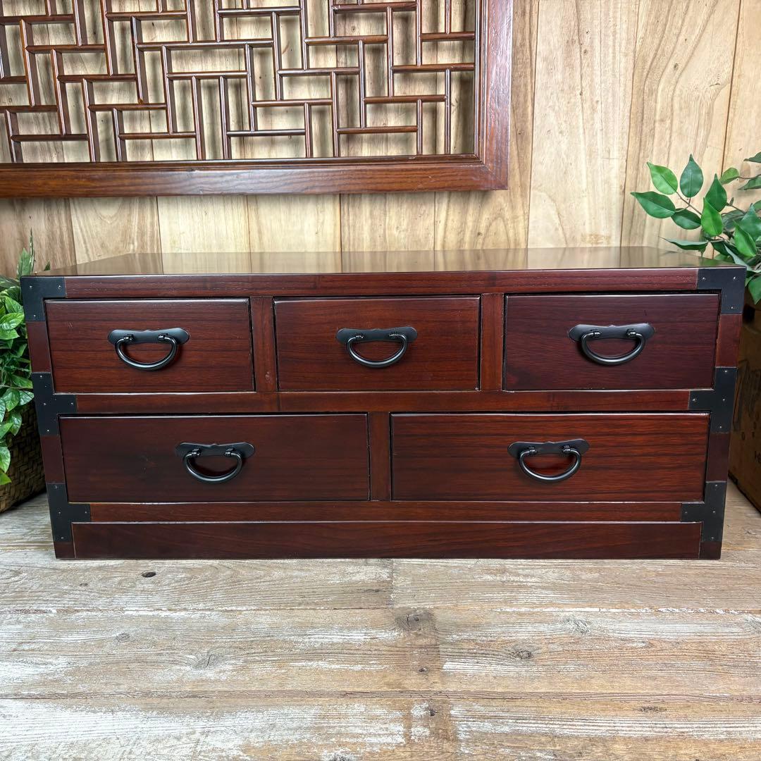 訳あり品！【88】民芸家具和引き出しタンスチェスト横長木製桐材無垢収納家具