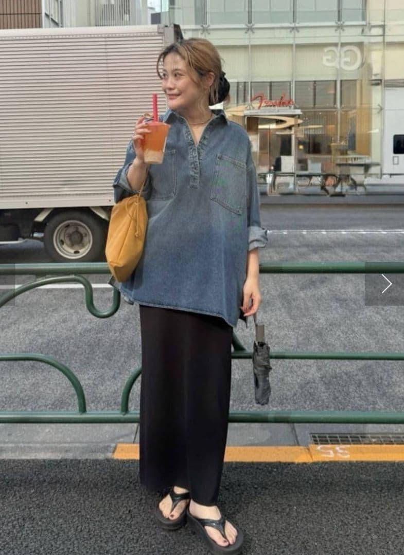 期間限定価格　ヴィンテージライクデニムチュニックシャツ　　ブルー　ピュアルセシン