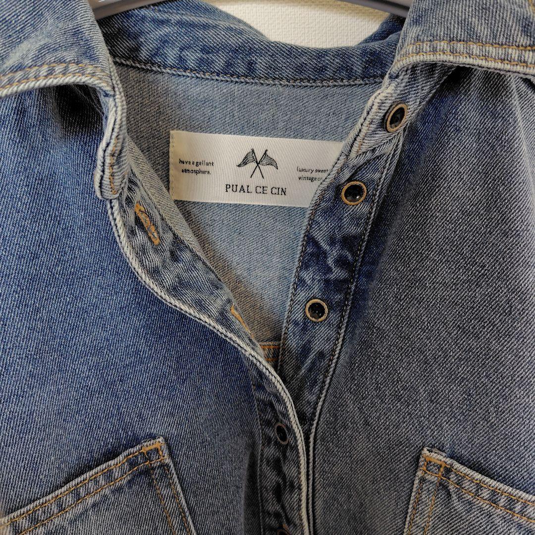 期間限定価格　ヴィンテージライクデニムチュニックシャツ　　ブルー　ピュアルセシン