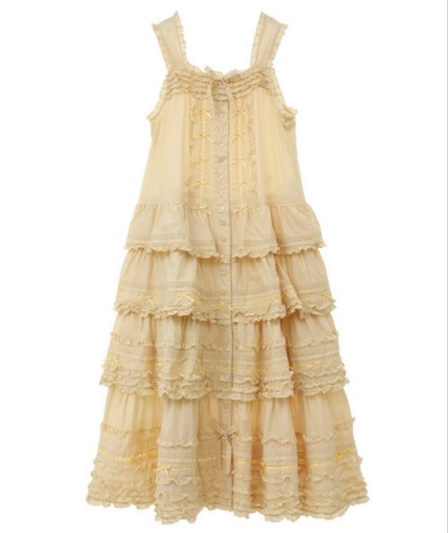 pinkhouse フリル付きクリームイエローノースリーブワンピース