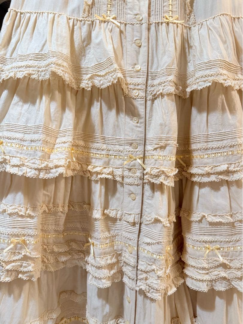 pinkhouse フリル付きクリームイエローノースリーブワンピース