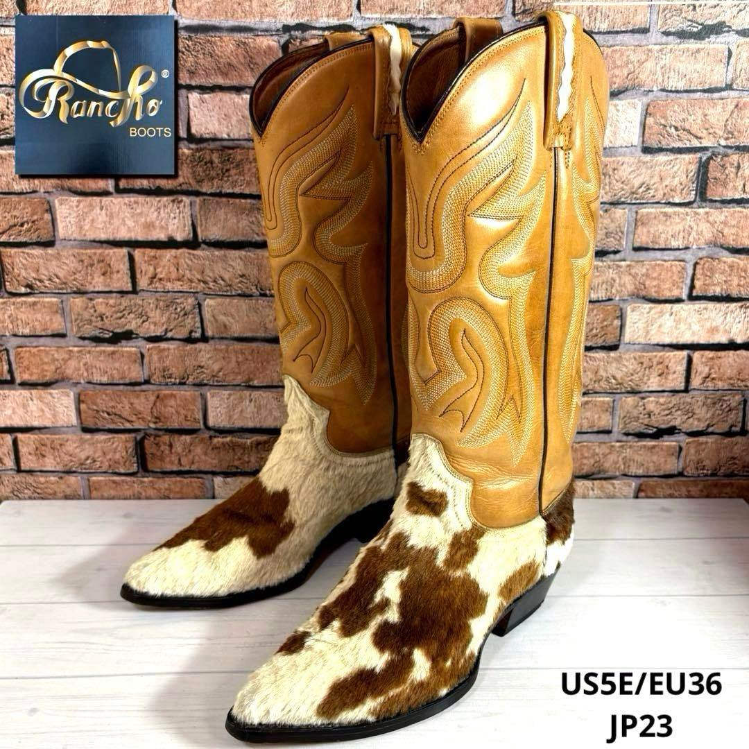 美品■RANCHO■ウエスタンブーツ✨タンレザー カウハイド コンビ カウボーイ