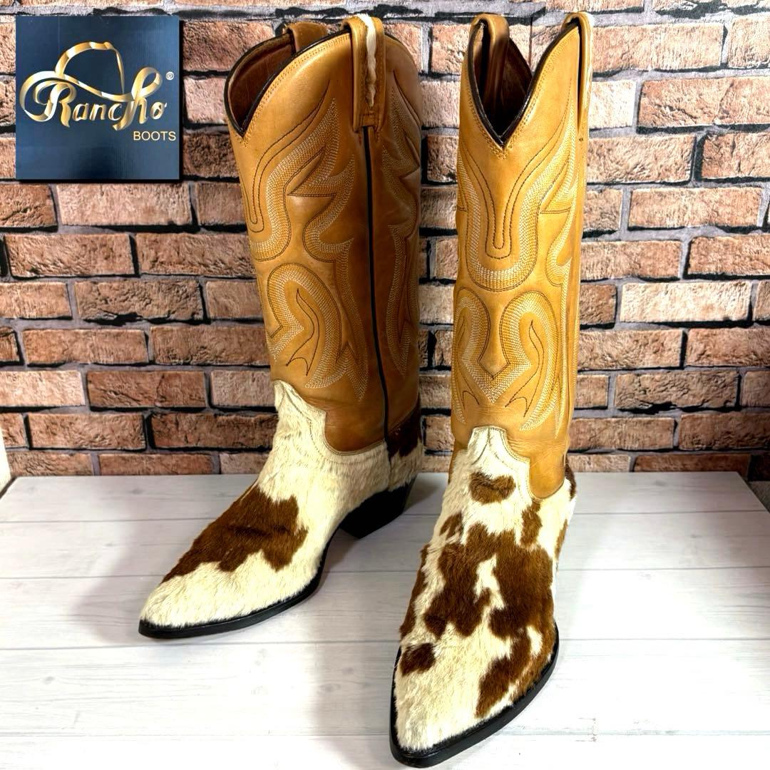 美品■RANCHO■ウエスタンブーツ✨タンレザー カウハイド コンビ カウボーイ