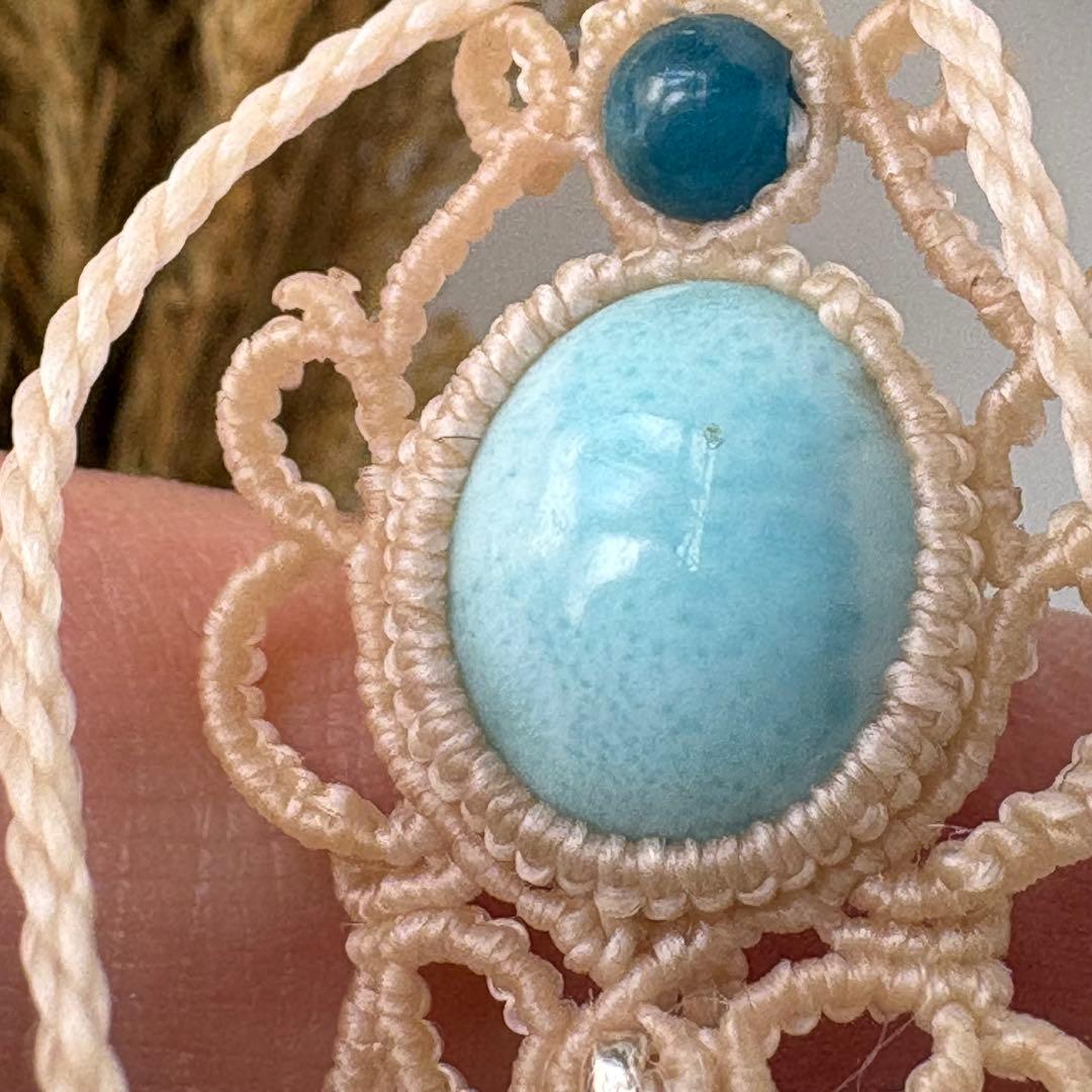 アクアマリン×ラリマー×アパタイトビーズのマクラメネックレス