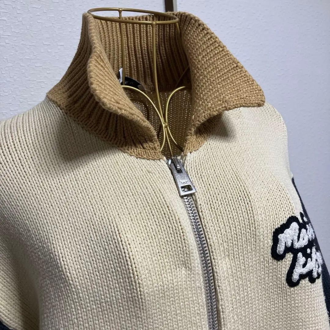 【メゾンキツネ】 綿ニットセーターブルゾンアイボリー/ネイビー✨いさお✨