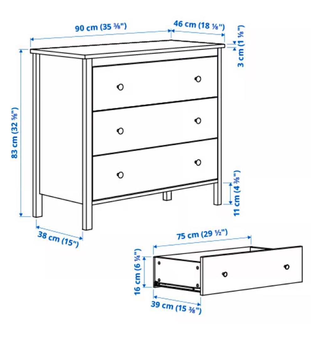 IKEA KOPPANG 3段チェスト　木製　 ホワイト　(滋賀県内のみ)