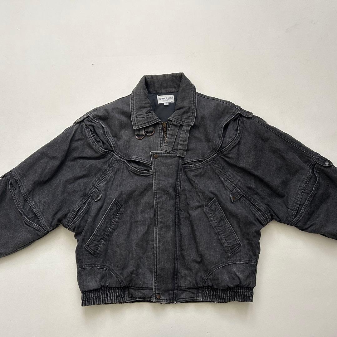 Y2K ブラック デニム ジップブルゾン ギミック 短丈 フェード 古着