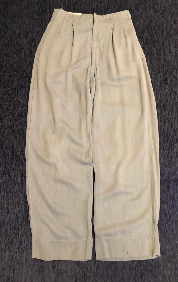 L 40s 50sレーヨン 淡緑 グリーン ギャバ ヴィンテージ スラックス