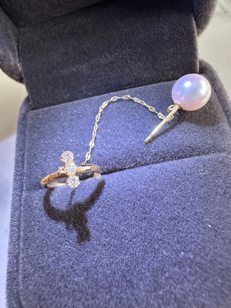 18kあこやパール ダイヤカーフ片耳ピアス