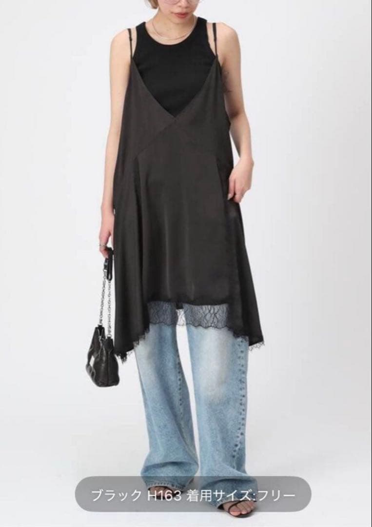 完売25SS AP STUDIO レースドッキングキャミワンピースブラック美品