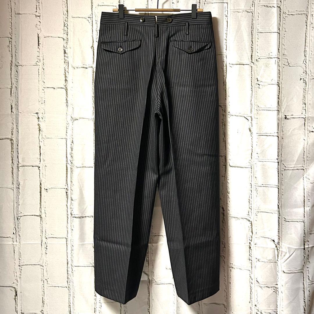 40s～ ヴィンテージ ストライプ ワイドスラックス チャコールグレー 黒