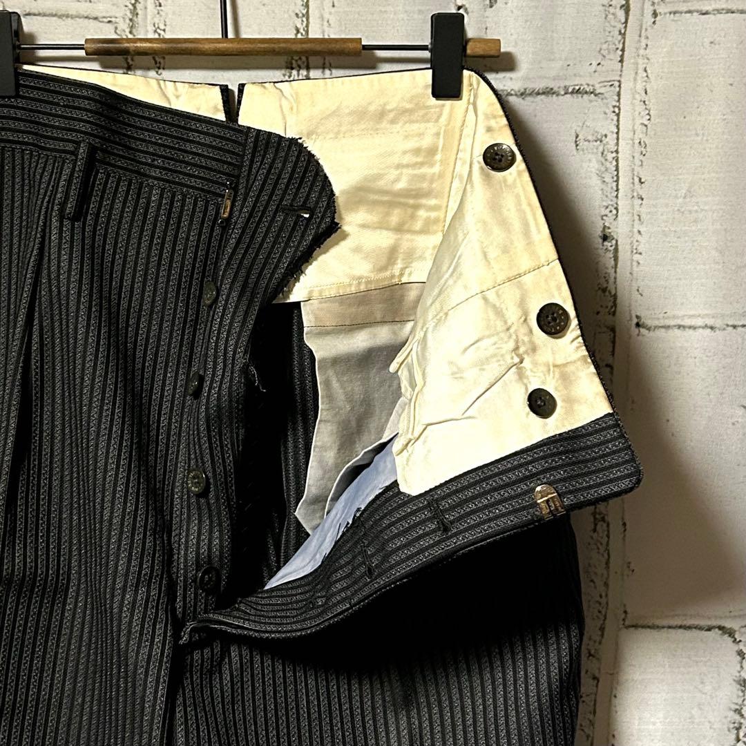 40s～ ヴィンテージ ストライプ ワイドスラックス チャコールグレー 黒