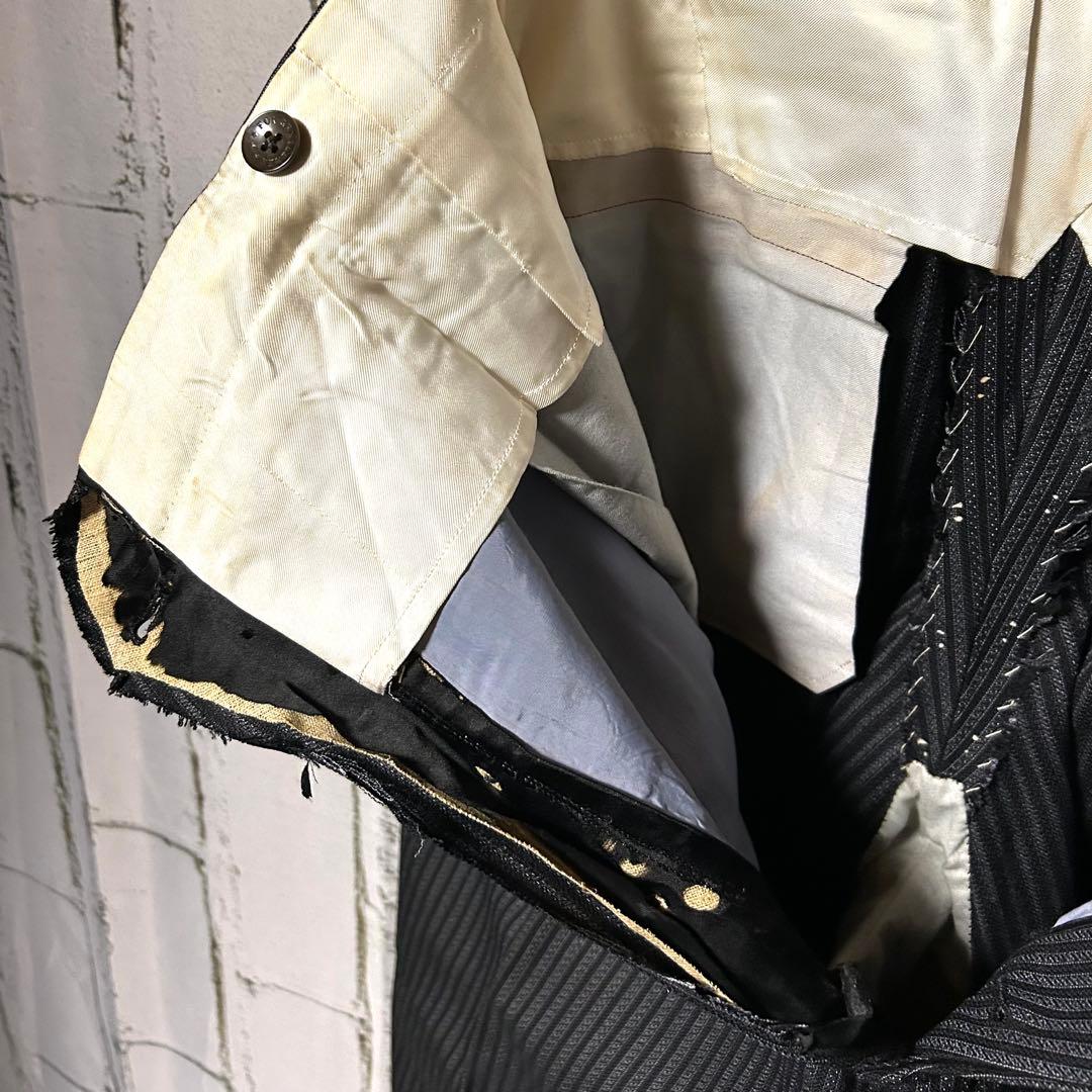 40s～ ヴィンテージ ストライプ ワイドスラックス チャコールグレー 黒