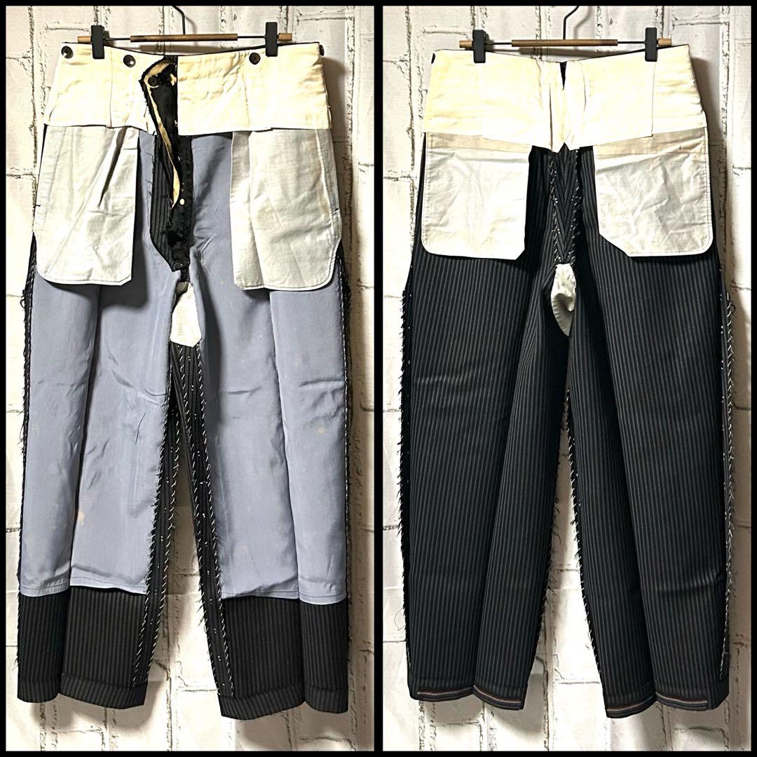 40s～ ヴィンテージ ストライプ ワイドスラックス チャコールグレー 黒